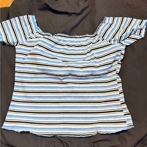 Striped Off-Shoulder Blue & White Women's Top